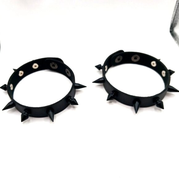 ASHER- KEMP Jewelry - Gothic Black Spiked Vegan Leather Bracelets Set of 2 Unisex -New
